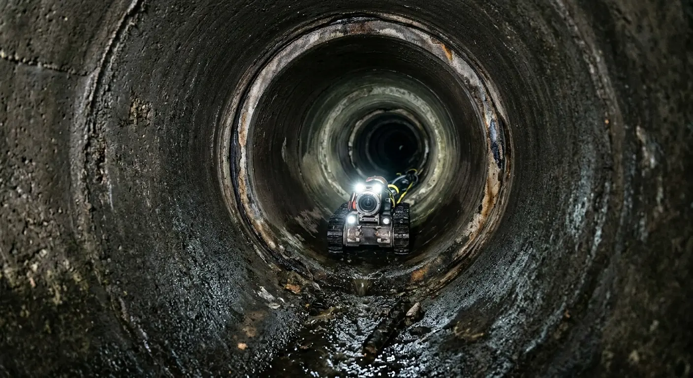 Robotic sewer camera inspecting pipe interior for Sewer Line Cleaning in Mandeville